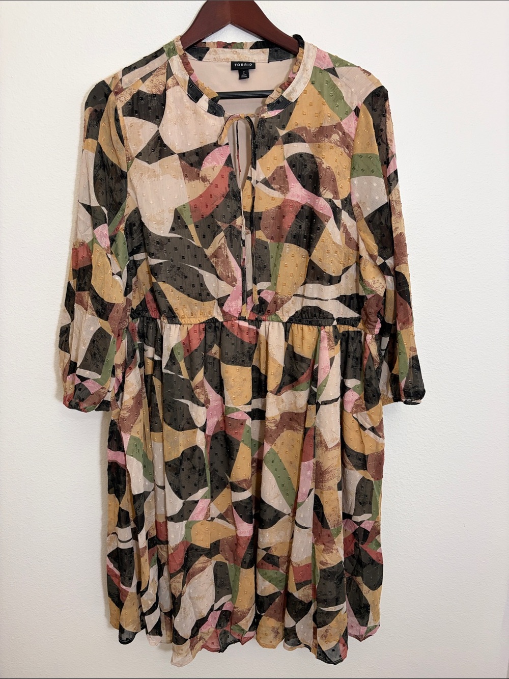 Torrid Multicolor Abstract Long Sleeve Peasant Plus Size Dress
